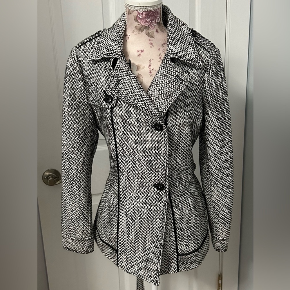 Banana Republic Black and White Coat with Herringbone Pattern
